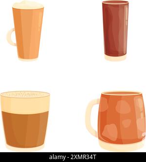 Set aus vier verschiedenen Kaffeetassen, ideal für Café-Menüs oder Getränkethemen Stock Vektor