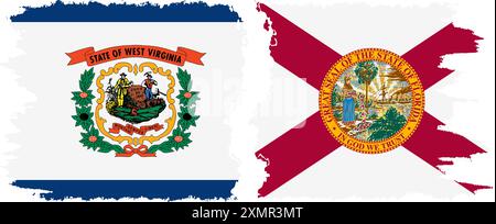 Florida und West Virginia staaten Grunge Pinsel Flags Verbindung, Vektor Stock Vektor