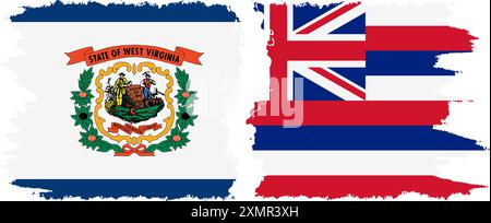 Hawaii und West Virginia staaten Grunge Pinsel Flags Verbindung, Vektor Stock Vektor