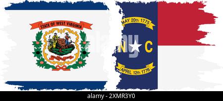 North Carolina und West Virginia staaten Grunge Pinsel Flags Verbindung, Vektor Stock Vektor