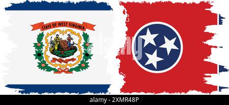Tennessee und West Virginia staaten Grunge Pinsel Flags Verbindung, Vektor Stock Vektor