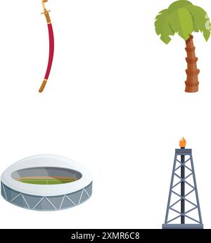 Set aus vier Vektorsymbolen für Abenteuer, Natur, Sport und Industrie Stock Vektor