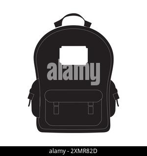Eine schwarze Rucksack-Silhouette mit einer Vordertasche und Seitentaschen. Ideal für Werbematerialien, Werbung und Produktabbildungen. Stock Vektor