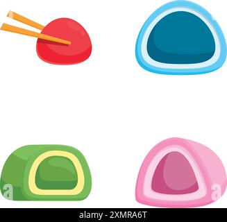 Farbenfrohe Vektorillustrationen traditioneller japanischer Wagashi-Leckereien Stock Vektor