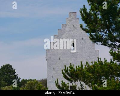 Nahaufnahme einer den Tilsandede Kirke in Skagen, Dänemark. Eine berühmte alte, in der Dünenkirche begraben, früher teilweise mit Sand bedeckt. Stockfoto