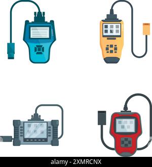 Sammlung von vier Vektorsymbolen, die verschiedene Digitalmultimeter für elektrische Messungen darstellen Stock Vektor