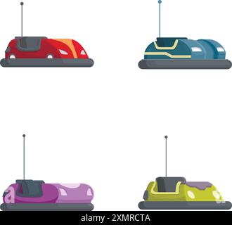 Vektor-Illustration von vier verschiedenen bunten Stoßfängerautos auf weißem Hintergrund Stock Vektor