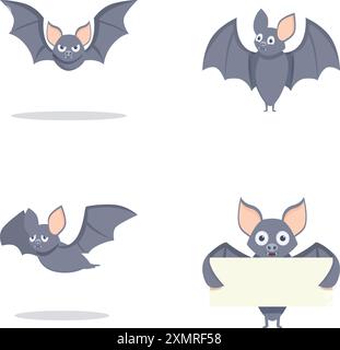 Sammlung niedlicher Zeichentrickfiguren in verschiedenen verspielten und freundlichen Posen, isoliert auf weißem Hintergrund Stock Vektor