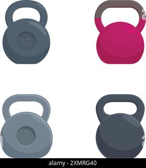 Vektor-Illustration von vier Kettlebells in verschiedenen Farben, geeignet für fitnessthemenbezogene Designs Stock Vektor