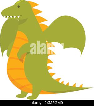 Cartoon-Illustration eines lächelnden grünen Drachen mit einem orangen Unterbauch und Stacheln Stock Vektor