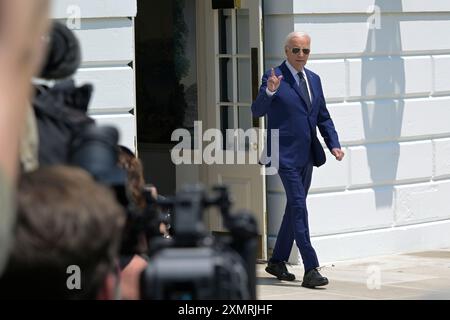 Washington, USA. Juli 2024. US-Präsident Joe Biden reist heute am 29. Juli 2024 vom Weißen Haus nach Austin, Texas, im South Lawn/Weißen Haus in Washington DC, USA ab. (Foto: Lenin Nolly/SIPA USA) Credit: SIPA USA/Alamy Live News Stockfoto