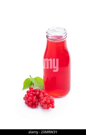 Schisandra-Beerensaft in Glasflaschen isoliert auf weiß Stockfoto