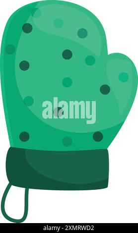 Grüner Ofenhandschuh mit Polka Dots, die an einem Haken hängen, isoliert auf weißem Hintergrund Stock Vektor