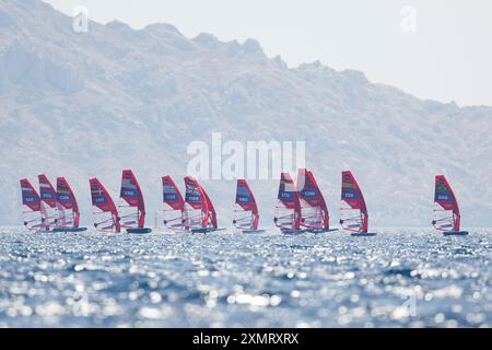 Marseille, Frankreich. Juli 2024. Die Segler treten am 29. Juli 2024 bei den Olympischen Spielen 2024 in Marseille an. Quelle: Zheng Huansong/Xinhua/Alamy Live News Stockfoto