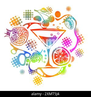 Frisches Obst in Farbtönen. Handzeichnung. Nicht AI. Vektorabbildung Stock Vektor