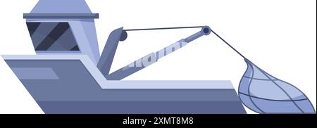 Fischerboote werfen Netze auf das Meer für Fische, kommerzielle Fischerei auf offener See Stock Vektor