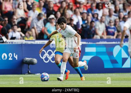 Toko Koga (JPN), 28. JULI 2024 - Fußball / Fußball : Olympische Spiele der Frauen 2024 Gruppenspiel Brasilien 1-2 Japan im Parc des Princes in Paris. (Foto: Mutsu Kawamori/AFLO) Stockfoto