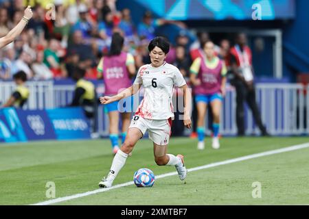 Toko Koga (JPN), 28. JULI 2024 - Fußball / Fußball : Olympische Spiele der Frauen 2024 Gruppenspiel Brasilien 1-2 Japan im Parc des Princes in Paris. (Foto: Mutsu Kawamori/AFLO) Stockfoto