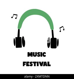 Flache Illustration von Kopfhörern im Musikfestival-Konzept Stock Vektor