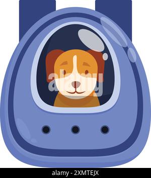 Cartoon-Illustration eines Astronauten eines Hundes, der einen Raumanzug trägt und im Fenster eines Raumschiffs sitzt Stock Vektor