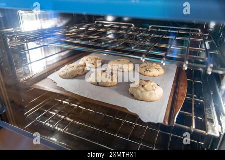 Hausgemachte Chocolate Chips Kekse, die im Ofen gebacken werden Stockfoto