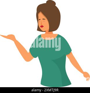 Die junge Frau hält ihre Hand flach aus, als würde sie jemandem etwas präsentieren Stock Vektor