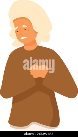 Eine ältere Frau hält sich vor Schmerzen in der Brust, ihr Gesicht ist unangenehm Stock Vektor