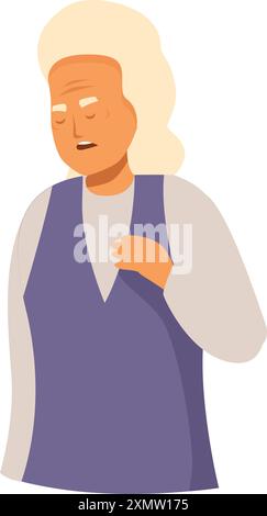 Eine ältere Frau hält sich unwohl an der Brust, was auf einen möglichen medizinischen Notfall hindeutet Stock Vektor