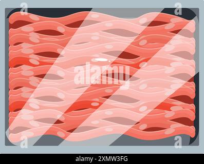 Frisch gemahlenes Rindfleisch in einem Plastikbehälter, bereit für den Verkauf in einem Supermarkt Stock Vektor