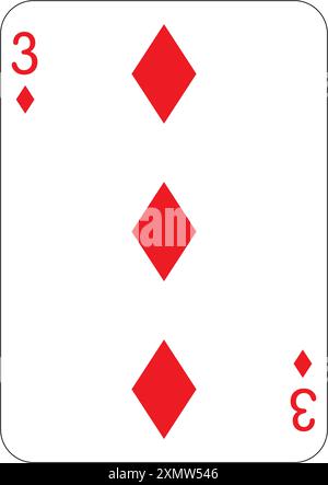 3 Diamanten. Eine Spielkarte, Illustration Stockfoto