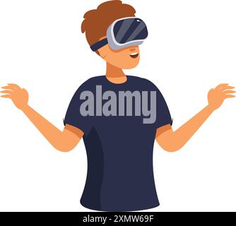 Ein junger Mann erlebt mit einem vr-Headset eine Welt der virtuellen Realität Stock Vektor
