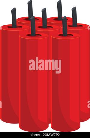Rote Dynamit-Stifte, die zusammen gestapelt sind, stellen Gefahr und Sprengkraft dar Stock Vektor