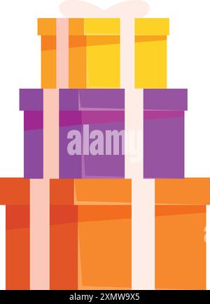 Ein Stapel farbenfroher Geschenkboxen mit Bändern, perfekt für Geburtstage, Feiertage oder besondere Anlässe Stock Vektor