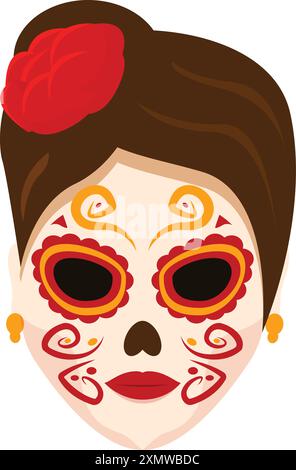 Porträt einer schönen jungen Frau mit traditionellem Zuckerschädel-Make-up für Dia de los muertos Stock Vektor