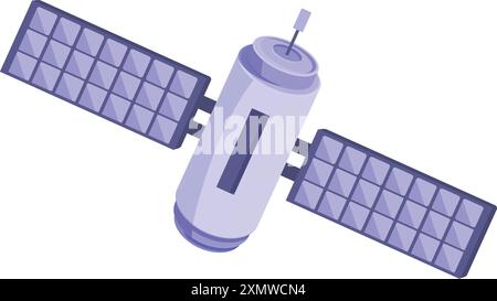 Raumfahrzeuge mit Solarpaneelen, die um die Erde kreisen, empfangen und senden Signale Stock Vektor