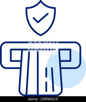 Kreditkarte im Geldautomat, Sicherheitsschild und Häkchen. Geschützte Bargeldabhebungen und Finanzdienstleistungen. Symbol für Pixelperfekte, bearbeitbare Kontur Stock Vektor
