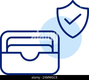 Kartentasche, Schild und Häkchen. E-Wallet-Sicherheit, geschützte Zahlungsmethoden. Symbol für Pixelperfekte, bearbeitbare Kontur Stock Vektor