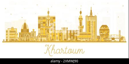 Khartoum Skyline von Sudan City mit goldenen Gebäuden isoliert auf weiß. Vektorabbildung. Stock Vektor