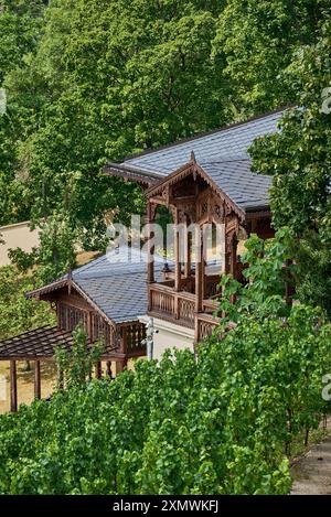 Weingarten Gazebo in Grebovka Havlickovy sady Gärten im Vinohrady Viertel in Prag, Hauptstadt der Tschechischen Republik Stockfoto