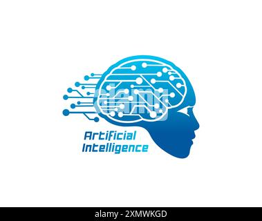 KI künstliche Intelligenz Symbol des Computerhirns oder -Kopfes mit Chipsatz-Leiterplatte, Vektorsymbol. Künstliche Intelligenz oder KI Mind und Digital br Stock Vektor