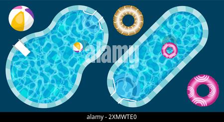 Realistischer Schwimmbadboden mit blauer Wasserwellenstruktur. Sommer-Aqua-Oberfläche mit Ätzkräuseln. Whirlpool Pool mit Blick auf den Vektor im Hintergrund Stock Vektor