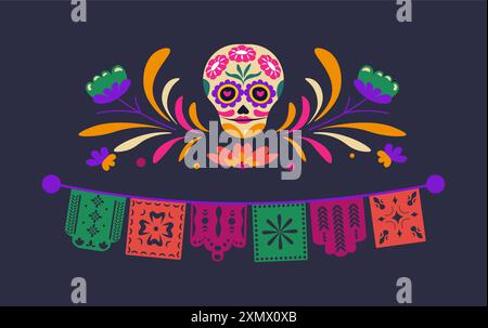 Schädel- und Blumenbanner-Vektor Stock Vektor