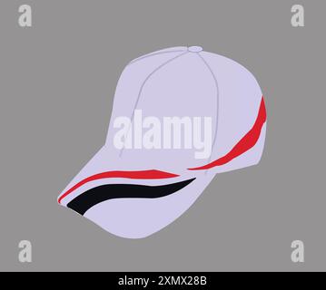 Vektorillustration der weißen Baseballkappe mit rotem und schwarzem Streifen Stock Vektor