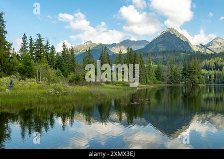 Uberlegungen der Hohen Tatra in Strbske Pleso, Slowakei Stockfoto