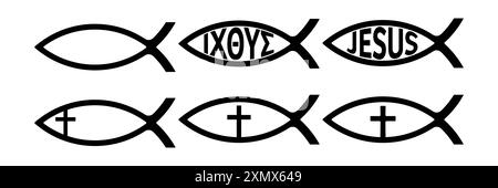 Set von Jesus-Fischsymbolen. Stock Vektor