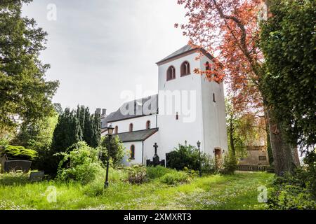 Alte katholische Pfarrkirche St. Johannes des Täufers, Deutschland, Nordrhein-Westfalen, Euskirchen, Kleinbuellesheim Stockfoto