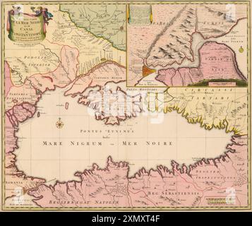 Vintage-Karte des Schwarzen Meeres und des Konstantinopelkanals. Sehr genau von Nicholas Visscher. Um 1710 Stockfoto