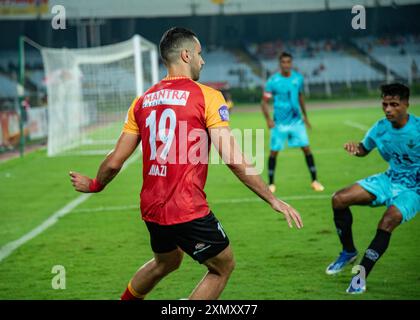 Kalkutta, Indien. 30. Juli 2024. Der Emami Ostbengalen-Fußballverein erzielt einen bequemen Sieg über den indischen Air Force-Fußballverein im 133. IndianOil Durand Cup (Gruppe A-Begegnung) um 3-1 Punkte im VYBK-Stadion. David Lalhlansanga, Dimitrios Diamantakos und Saul Crespo erzielten für EastBengal einen Treffer, während Somananda Singh für das Airforce-Team sorgte. (Foto: Amlan Biswas/Pacific Press/SIPA USA) Credit: SIPA USA/Alamy Live News Stockfoto