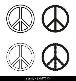 Symbole für Friedenssymbole. Vier verschiedene Styles. Einfache Vektordarstellung. Schwarz-weiß. Stock Vektor