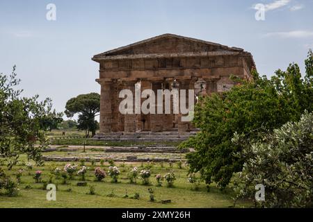 Archäologischer Park Paestum. Wunderschöne Historische Ruinen Von Tempeln Aus Römischer Zeit, Kampanien, Salerno, Italien Stockfoto